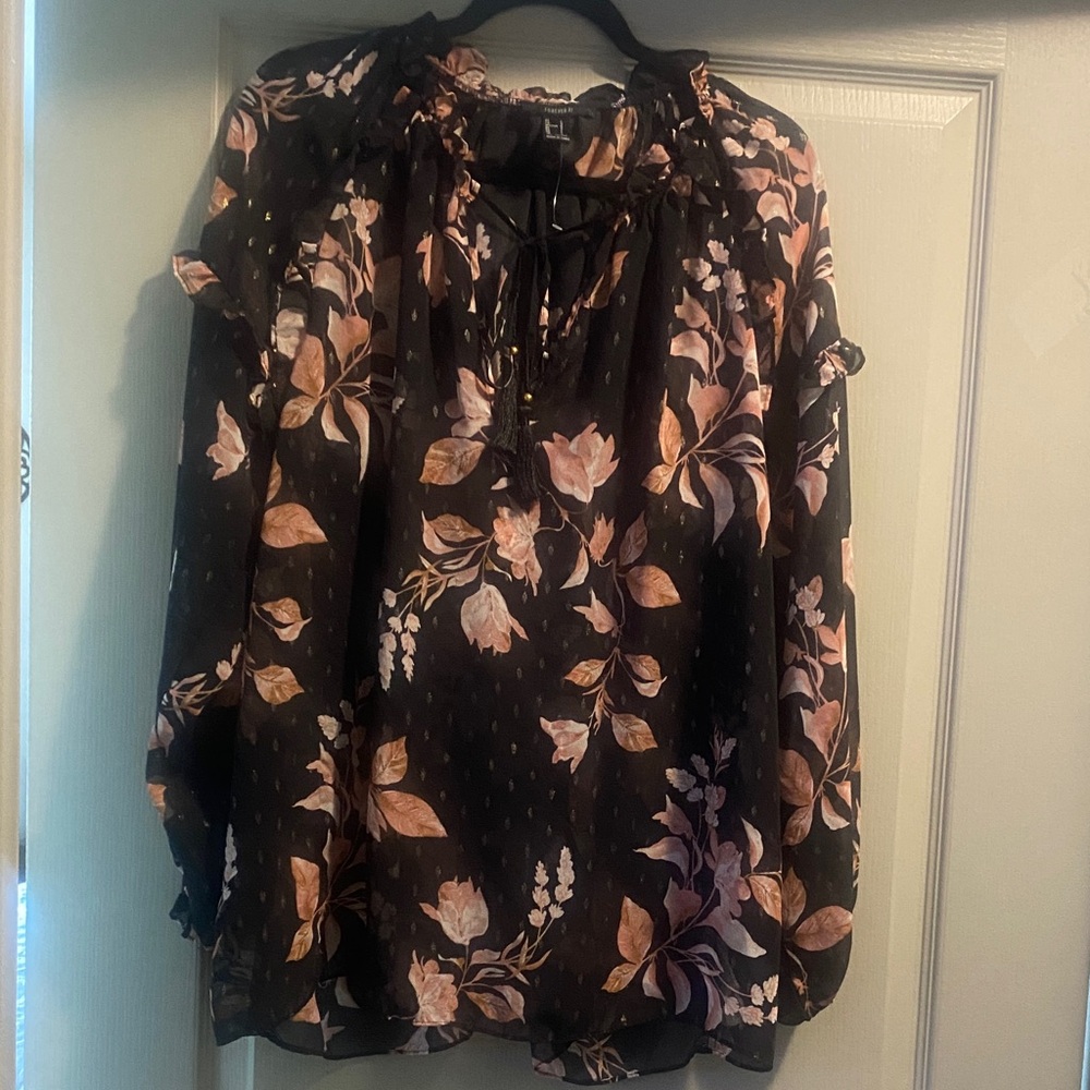 Lauren Ralph Lauren Black and Peach Floral Blouse